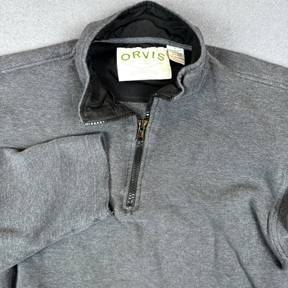 Orvis Sweater Mens Large Gray Pullover 1/4 Zip Sweatshirt Sleeve Pocket Outdoors - Picture 1 of 10